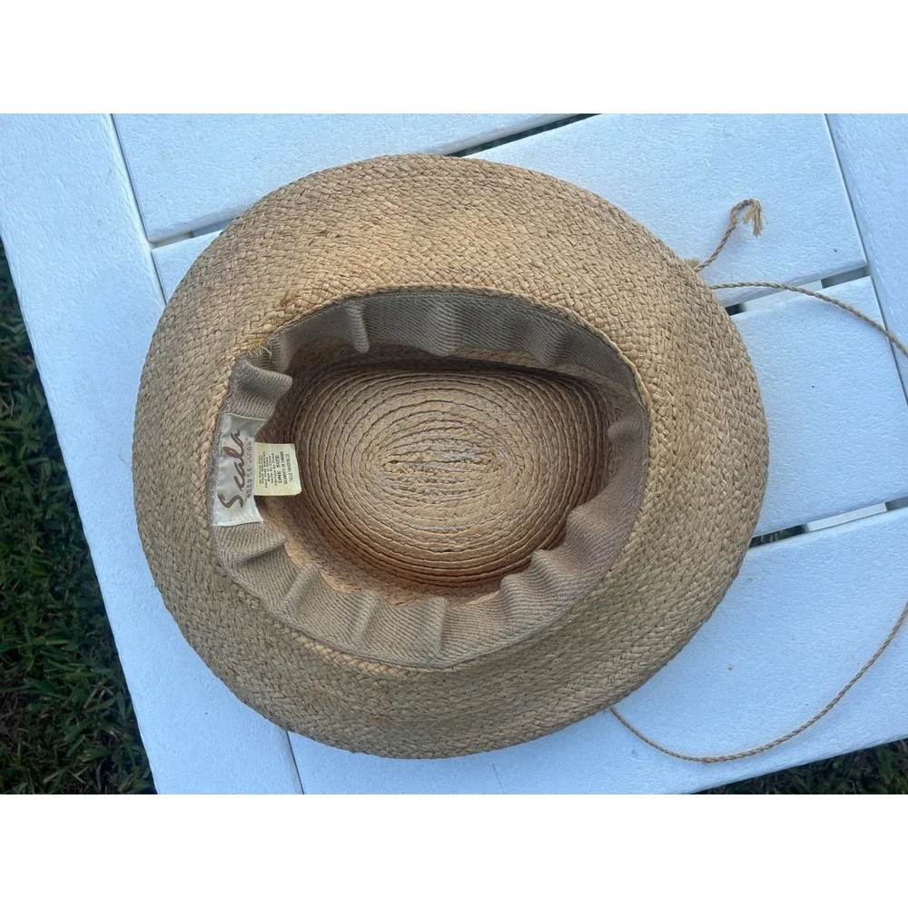 Scala Firenze Italy Natural Fiber Woven Straw Sun Hat Tan One Size Chin Strap